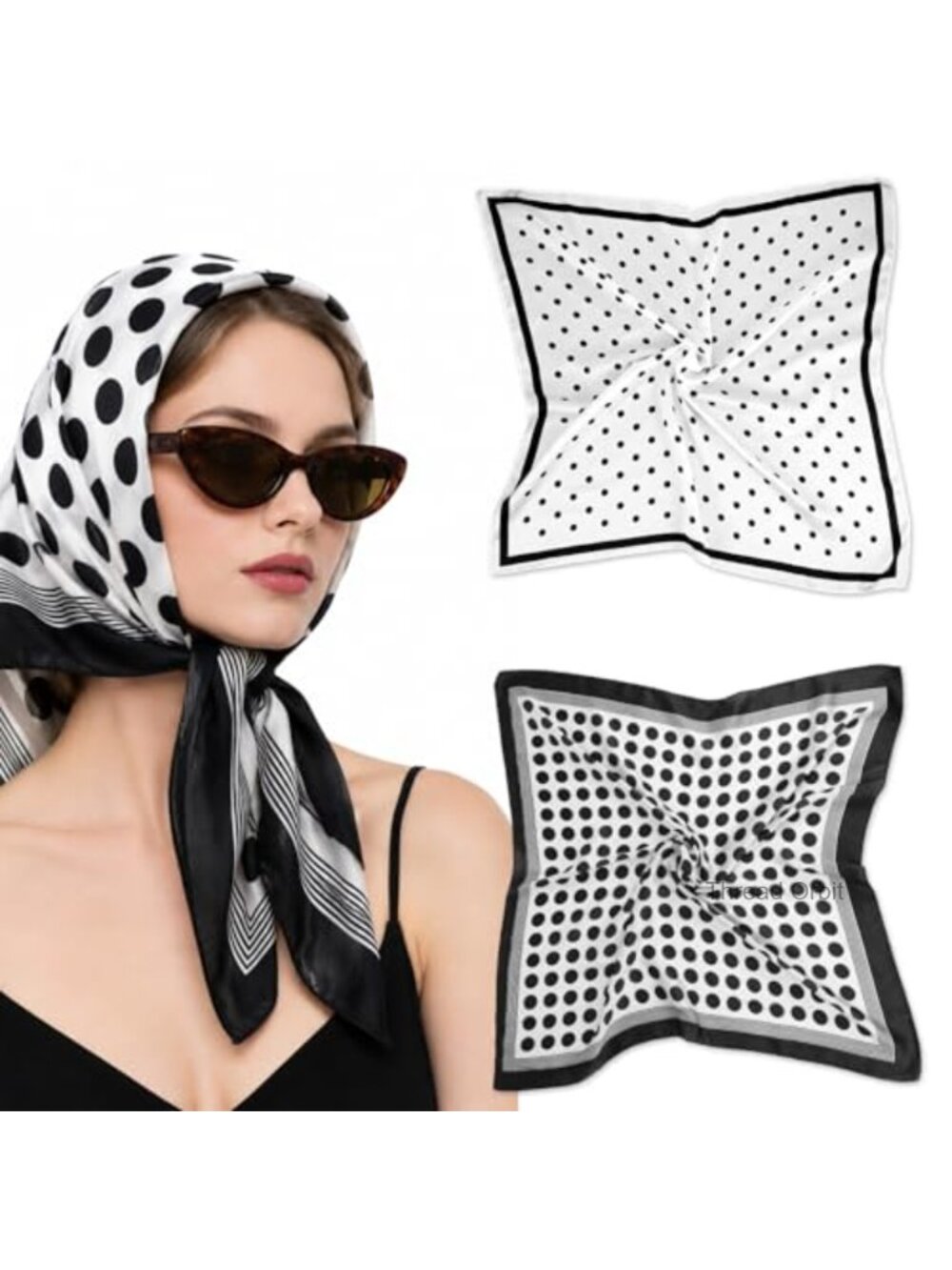 2Pc Satin Polka Dot Scarf 28in Polyester Neck Head Scarf Women